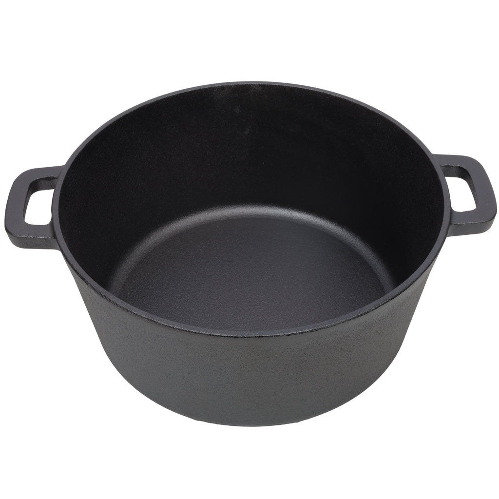 2 in 1 Pre-Seasoned Cast Iron Dutch Oven With Dual Handles.
