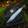 SS Damascus Stag Hunting Knife with Custom Leather Sheath by cskforged