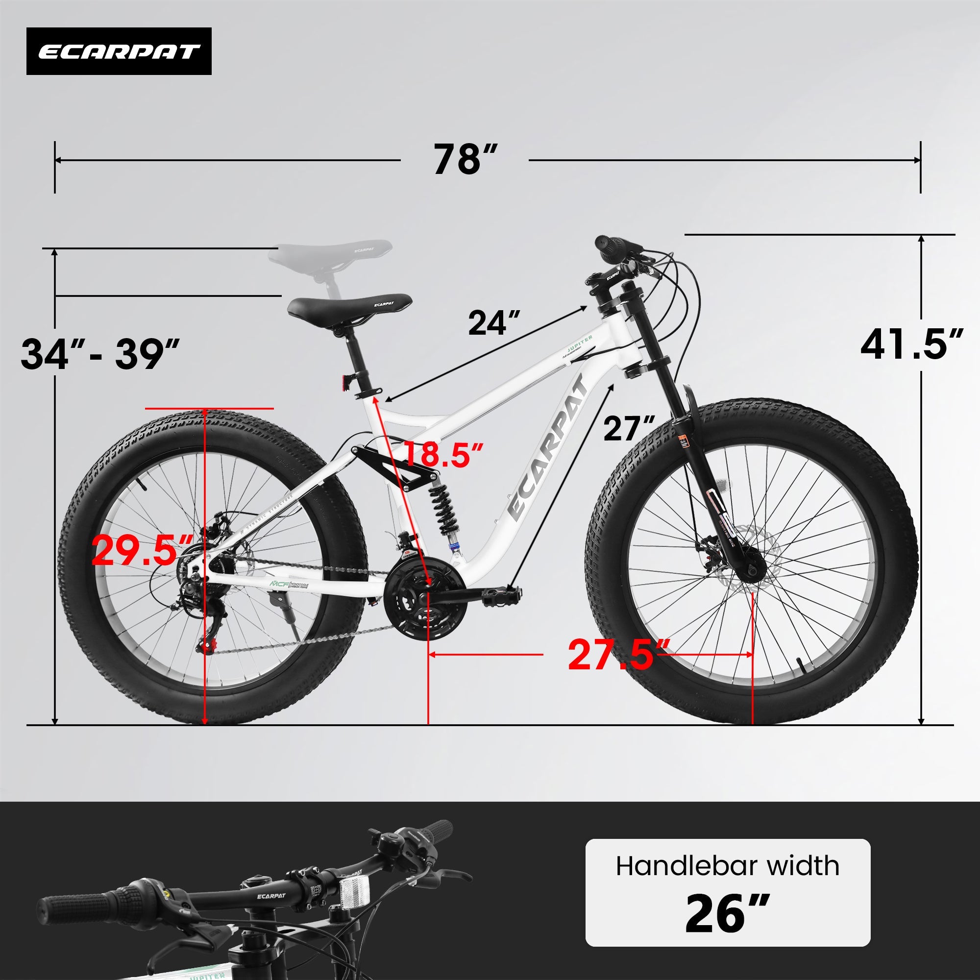 26" Men's Full-Suspension Fat Tire Mountain Bike (Black) - Shimano 21-Speed & Dual Disc Brakes