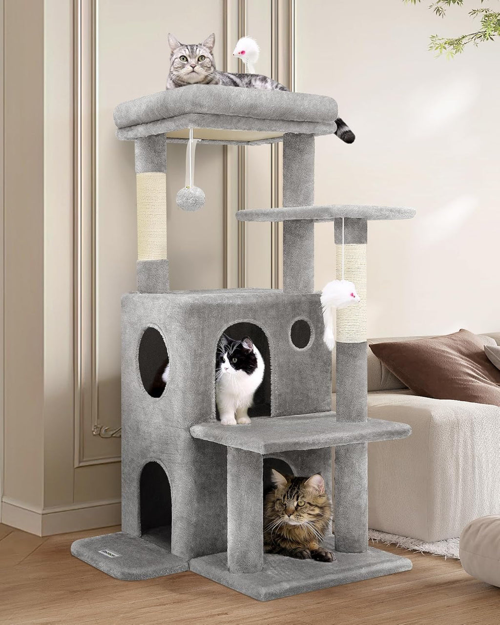 50-Inch Cat Tree Tower for Large Indoor Cats with Scratching Post & Caves