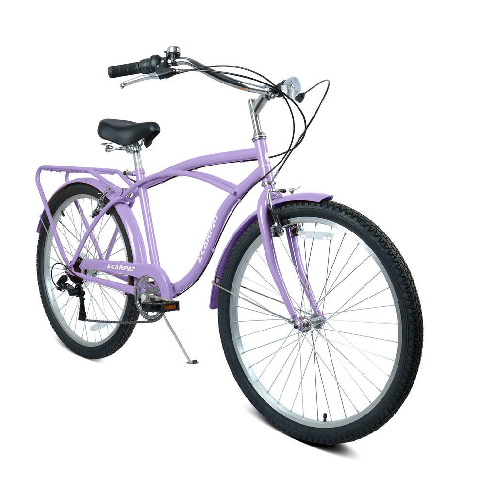 26" 7-Speed Beach Cruiser Bike (Gold/White) - Step-Through Frame & Rear Cargo Rack