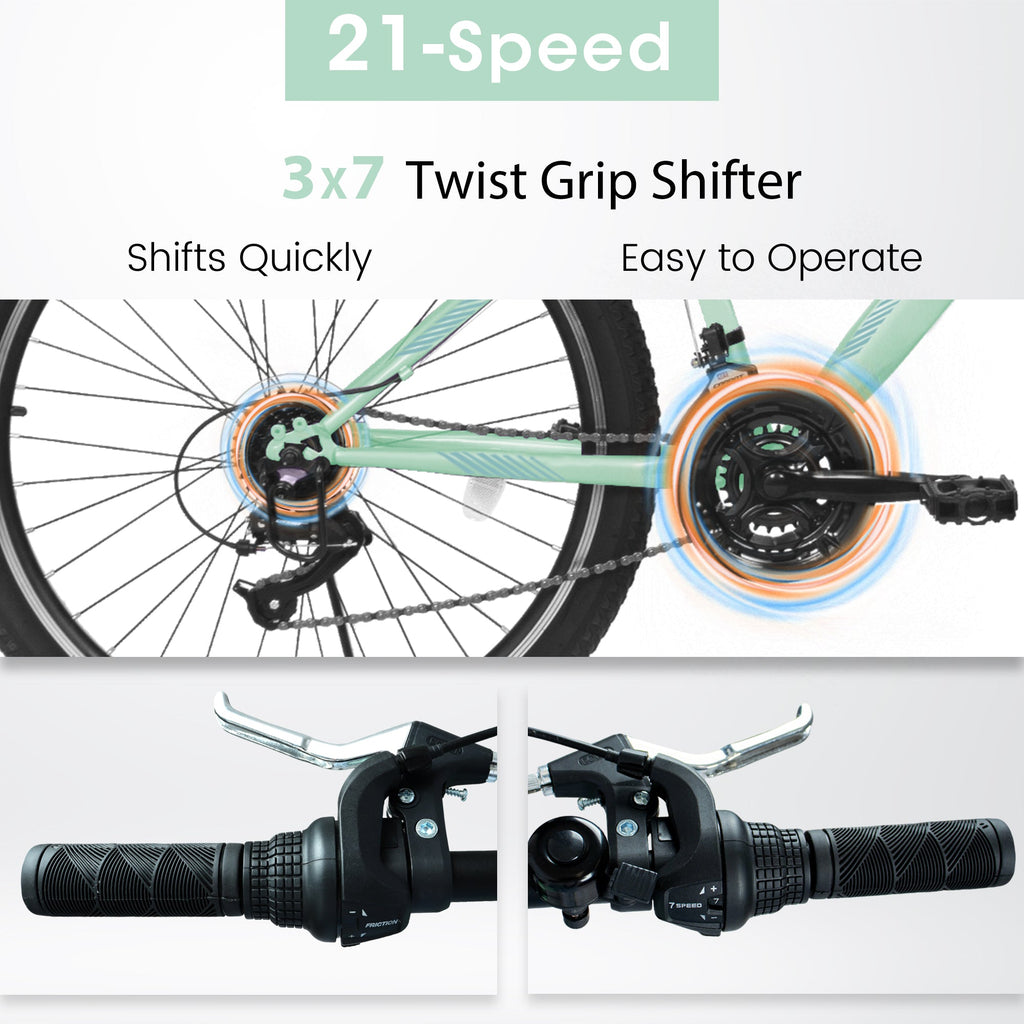 26" TrailLite Adult Mountain Bike | 21-Speed Front Suspension (Green)