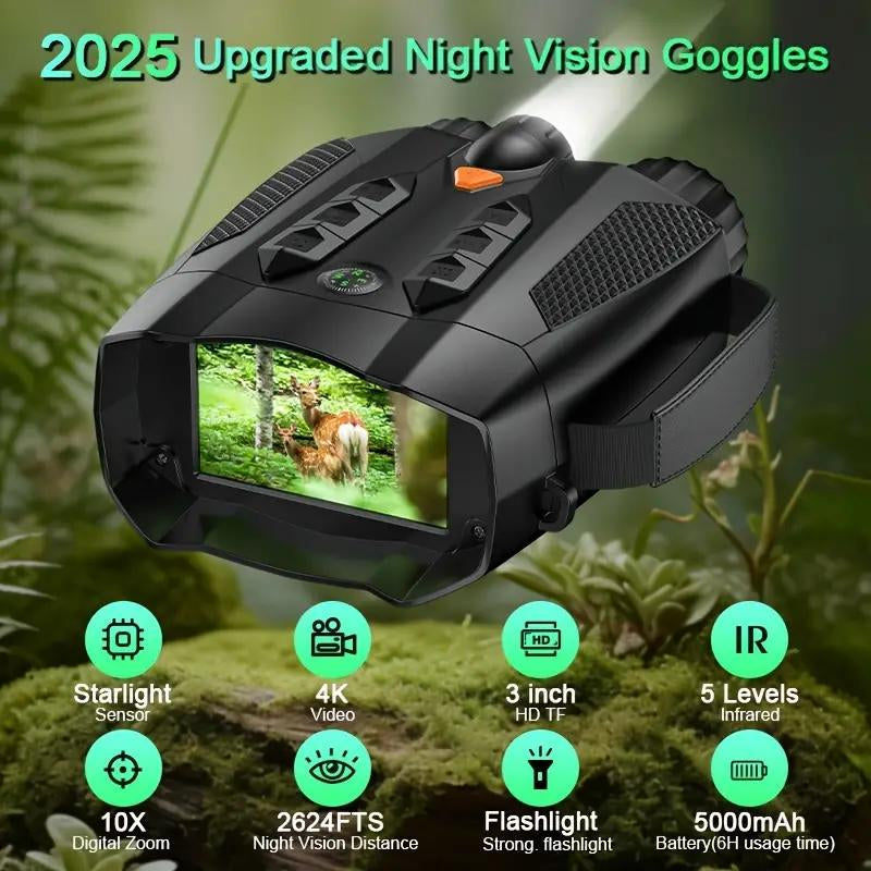 Nitehawk 4K Night Vision Binoculars - 10X Zoom, Rechargeable, 32GB SD Card Included -