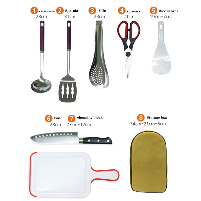 8pcs Camp Kitchen Cooking Utensil Set Travel Organizer Grill Accessories Portable Compact Gear