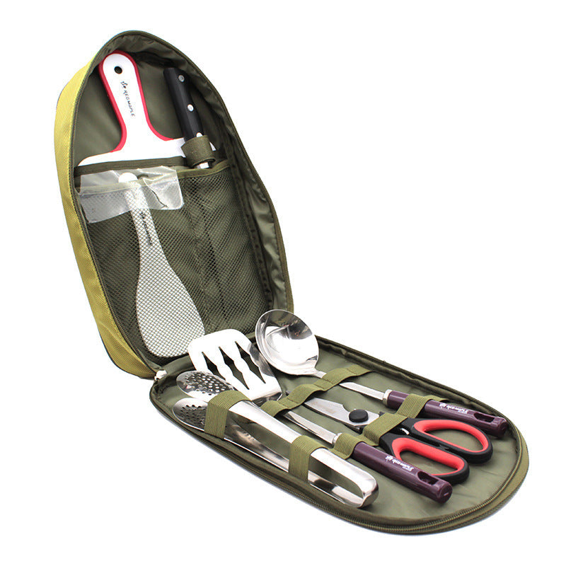 8pcs Camp Kitchen Cooking Utensil Set Travel Organizer Grill Accessories Portable Compact Gear