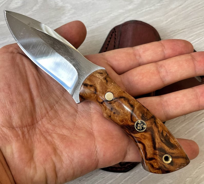 Hunting Knife 1095 Carbon Steel and Walnut Wood Handle -Blacksmith Made Camping Knife - Bushcraft Knife - Survival Knife with Sheath