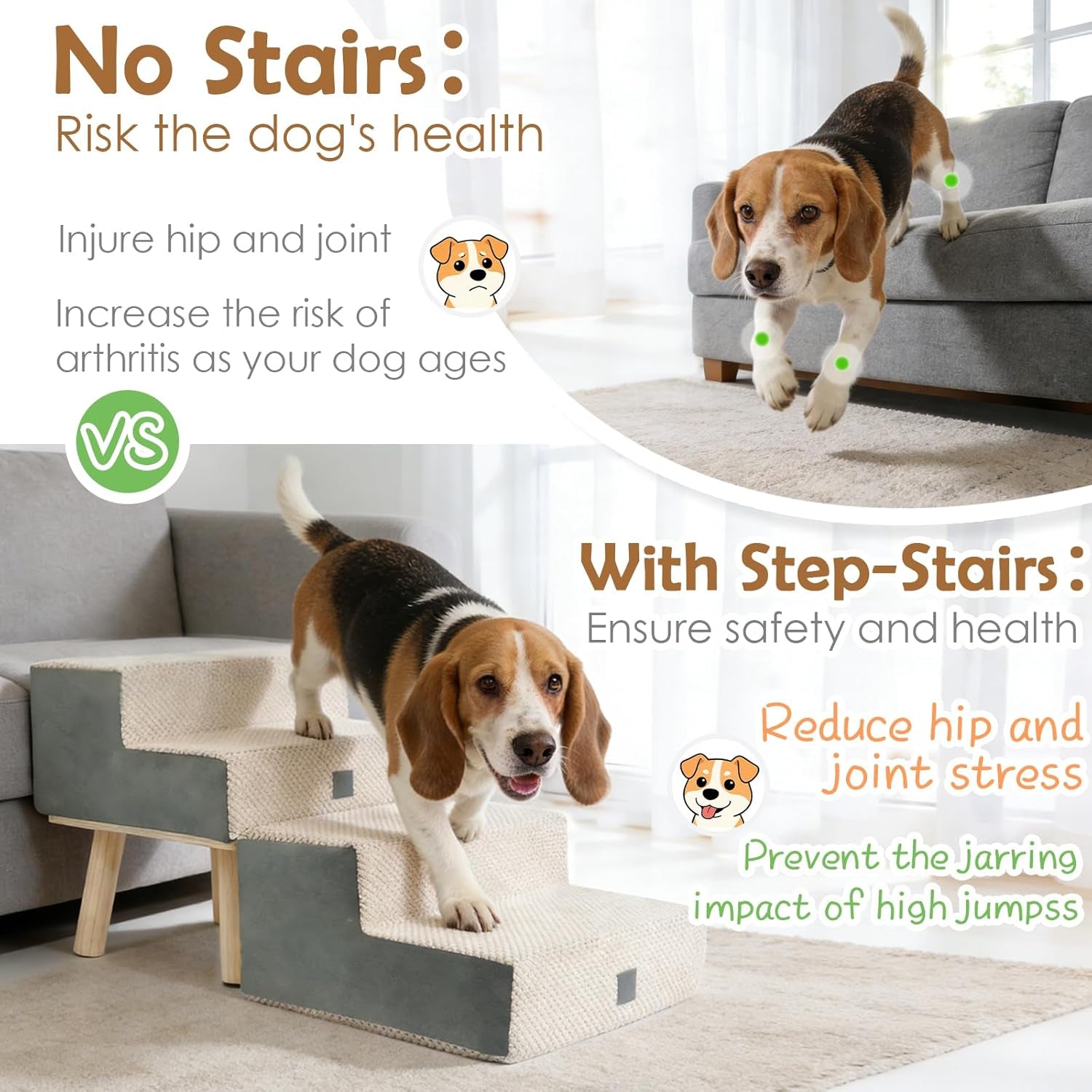 Dog Stairs 4 Step Foldable Pet Step for Couch & Bed