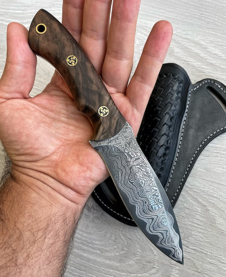 REAL DAMASCUS Hunting Knife Wenge Wood Handle - 150 Layers - Blacksmith Made - Camping Knife - Damascus Steel Knife - Survival Knife