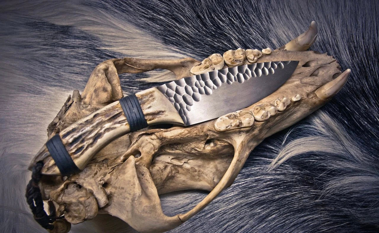 High Carbon Steel Blade Knife Stag Handle Leather Wrap with Sheath Handmade Hunting Gift Idea for Dad Groomsmen Gift for him