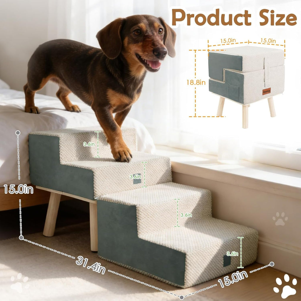 Dog Stairs 4 Step Foldable Pet Step for Couch & Bed