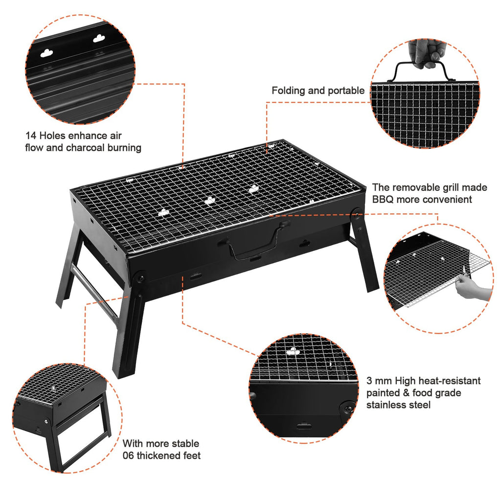 1Pc Portable BBQ Grill Foldable Charcoal Grill Lightweight Smoker Grill For Camping Picnics Garden Grilling