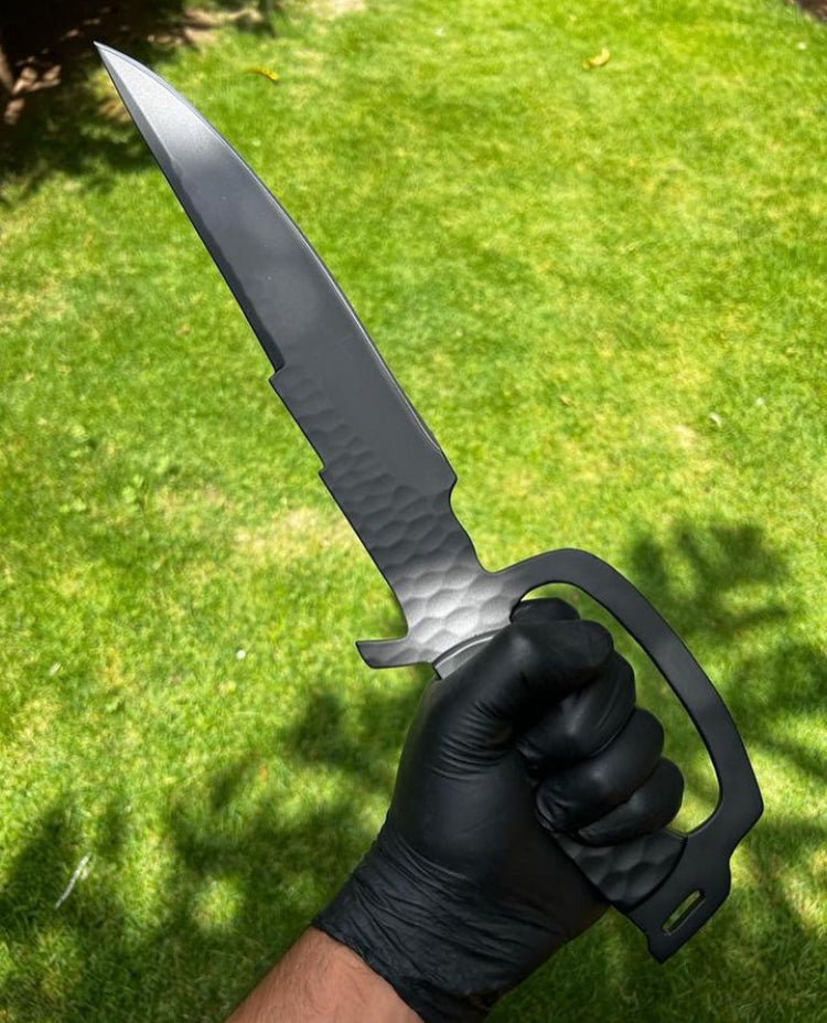 D Guard Custom Made D2 Steel Black Powder Coated Camping Knife