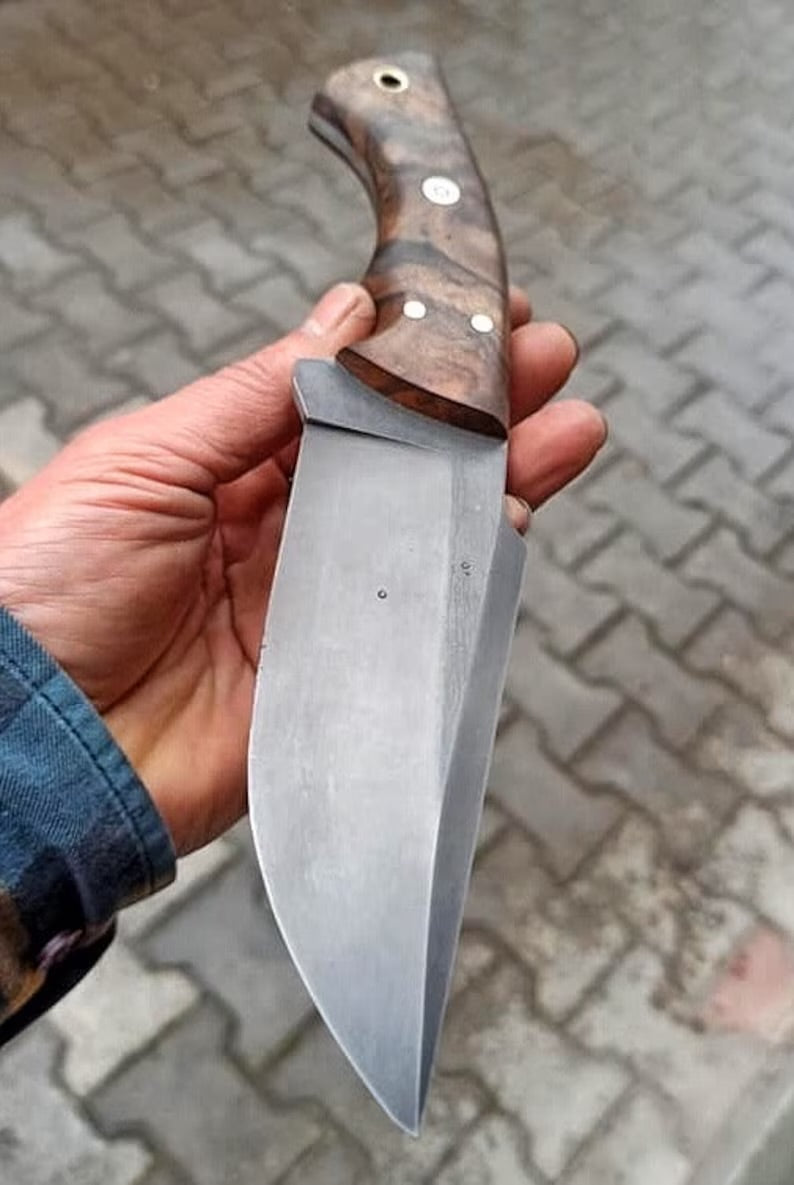 Hunting Knife 1075 Carbon Steel and Walnut Wood Handle - Blacksmith Made Camping Knife - Tactical Knife - Survival Knife with Sheath
