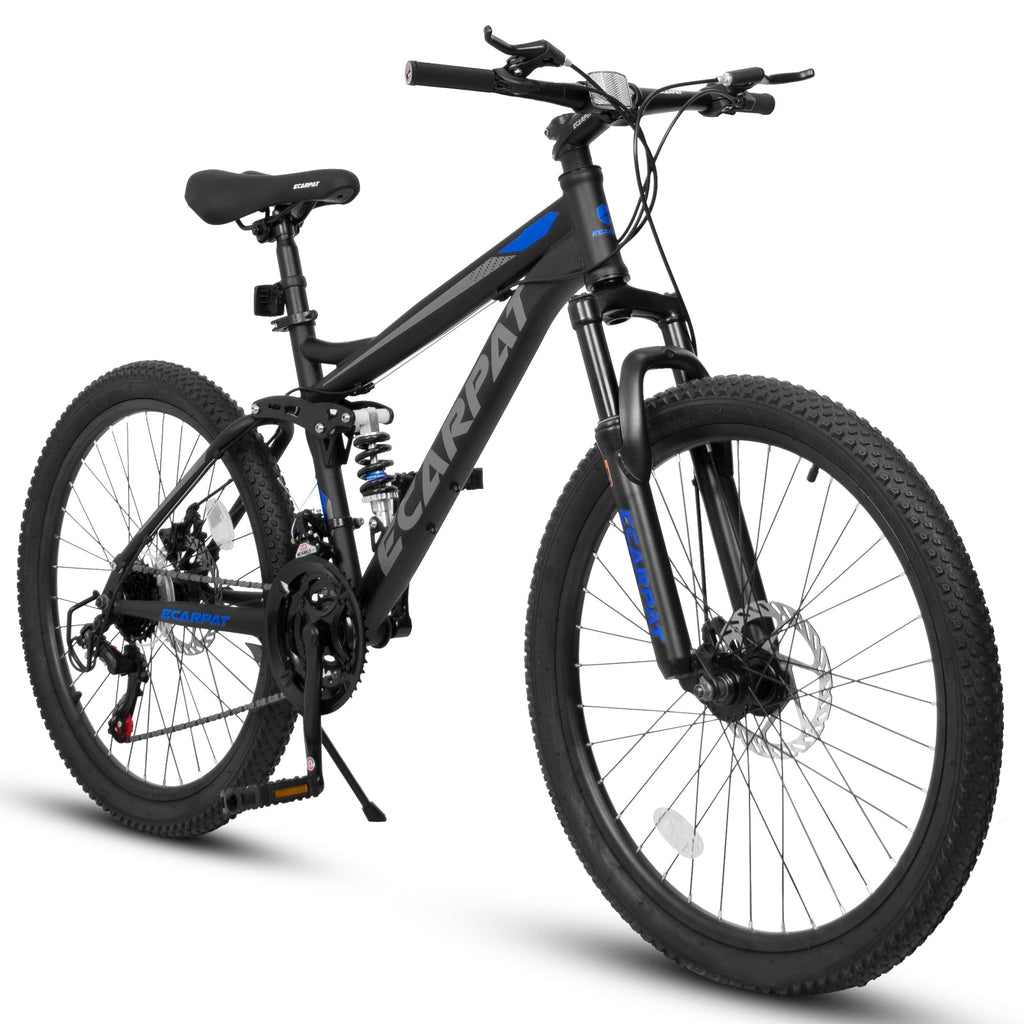 24" TrailX Adult Mountain Bike | 21-Speed Full Suspension (Black)