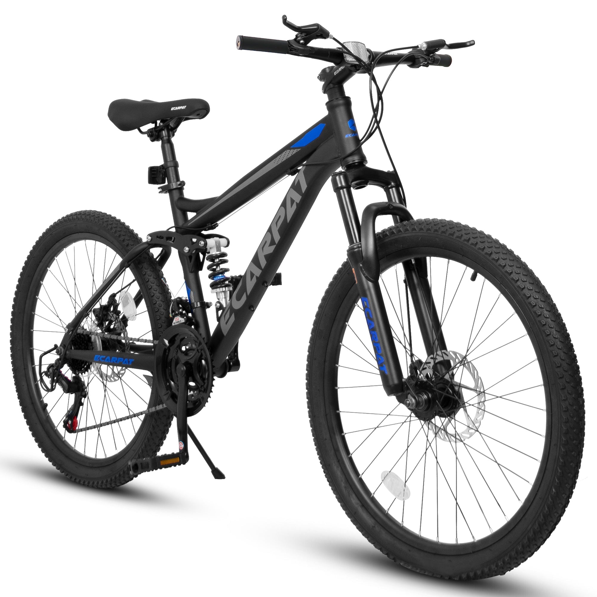 24" TrailX Adult Mountain Bike | 21-Speed Full Suspension (Black)