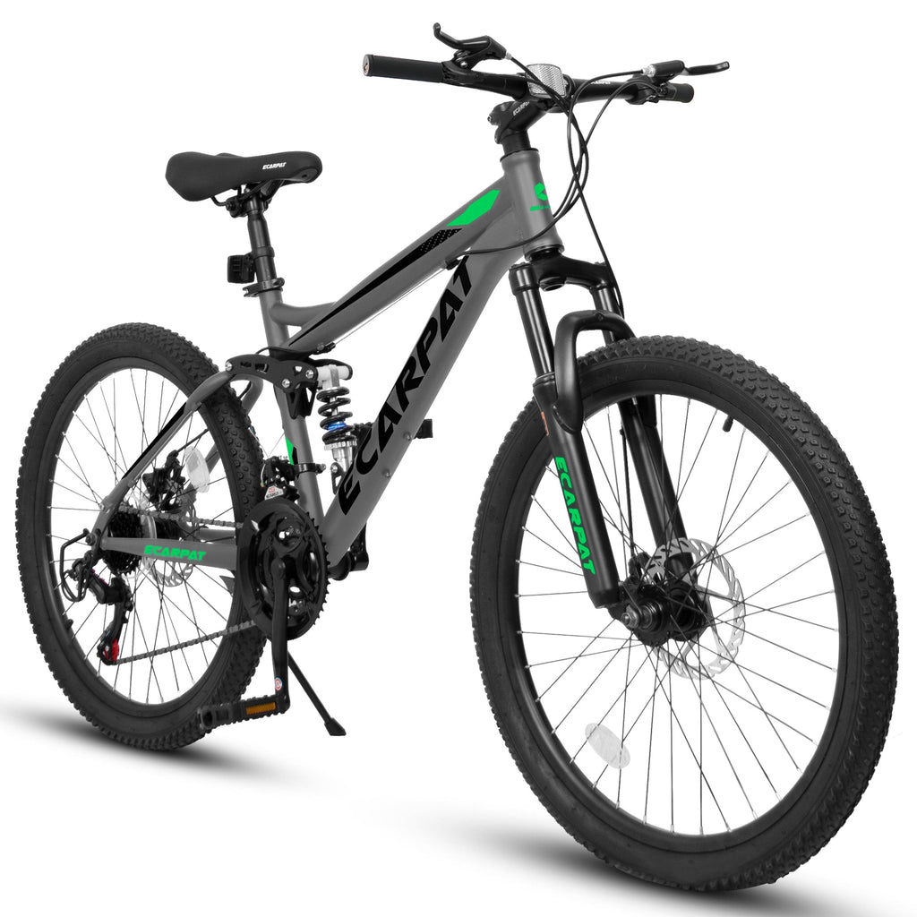 24" TrailX Adult Mountain Bike | 21-Speed Full Suspension (Gray)