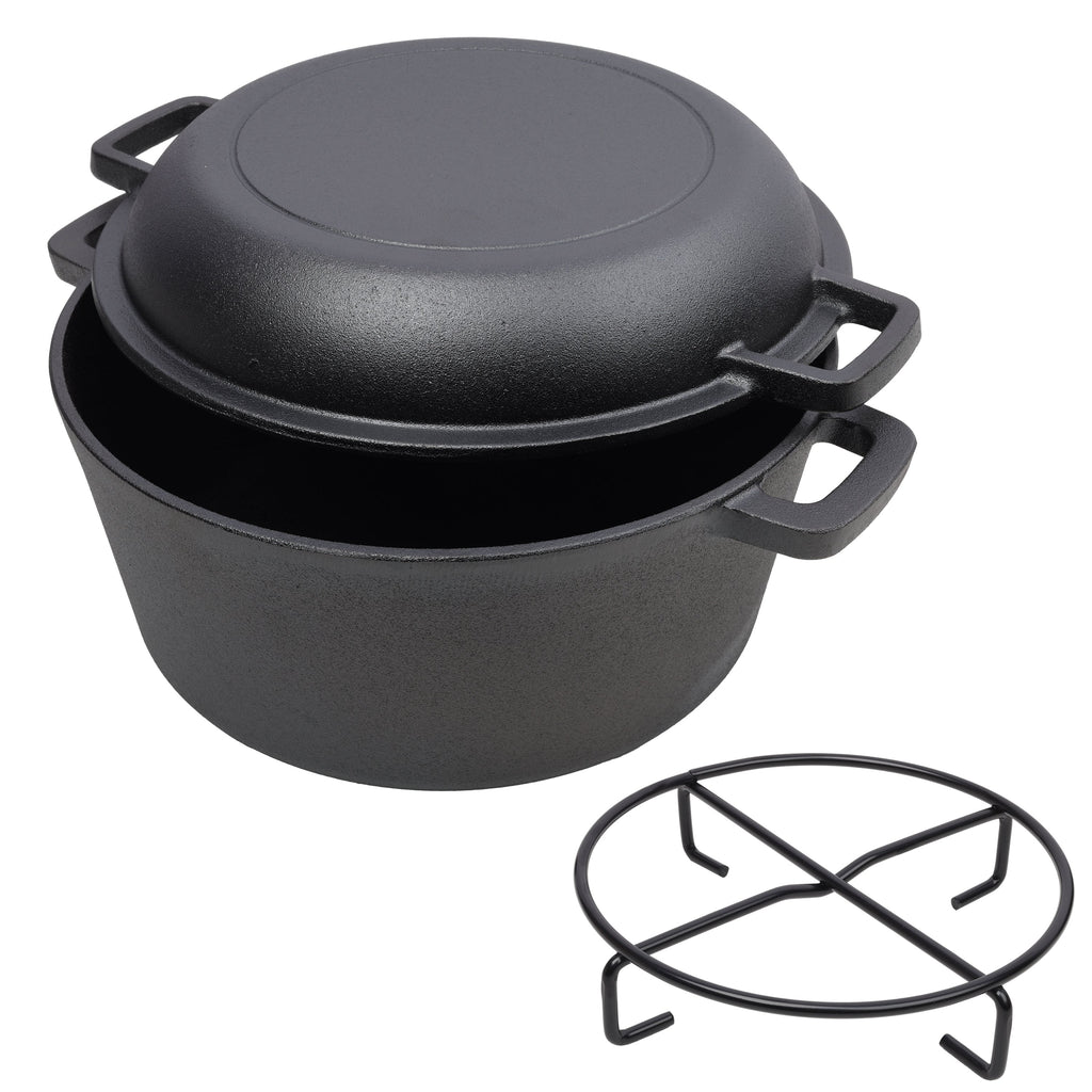 2 in 1 Pre-Seasoned Cast Iron Dutch Oven With Dual Handles.