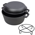 2 in 1 Pre-Seasoned Cast Iron Dutch Oven With Dual Handles.