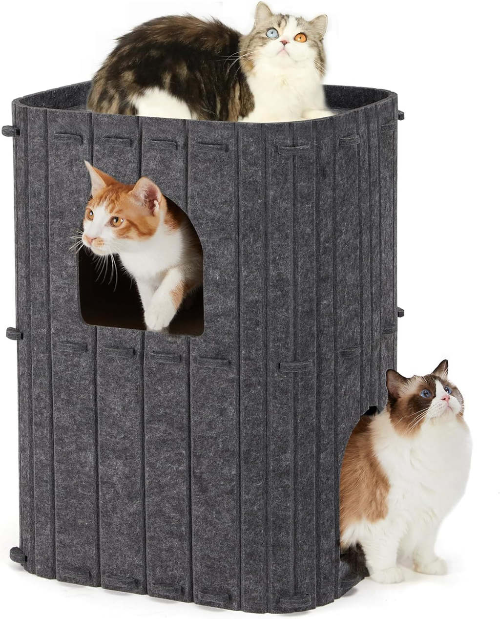 2-Story Cat House with Felt Caves for Multi-Cat Homes