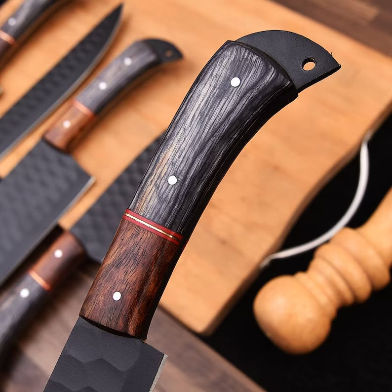 Hand Forged Damascus steel chef set of 5 knives Kitchen knife Gift for her Christmas gift Camping knife Gift for him Groomsmen gift
