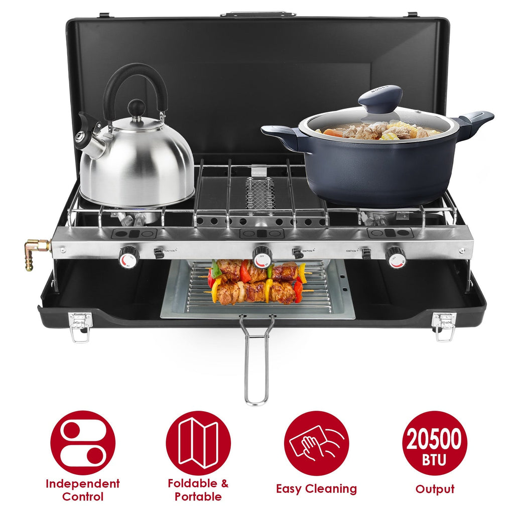 3 Burner Camping Stove Portable Foldable Propane Stove