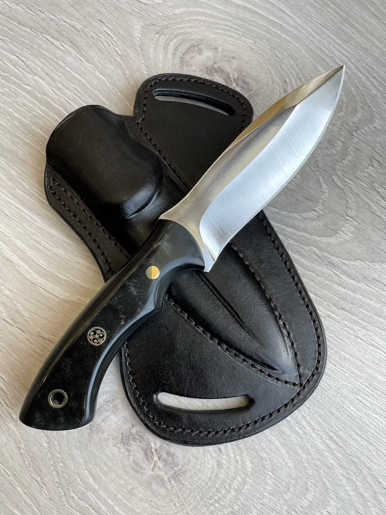 Hunting Knife 1095 Carbon Steel and Compact Buffalo horn Handle -Blacksmith Made Camping Knife - Bushcraft Knife - Survival Knife with Sheath