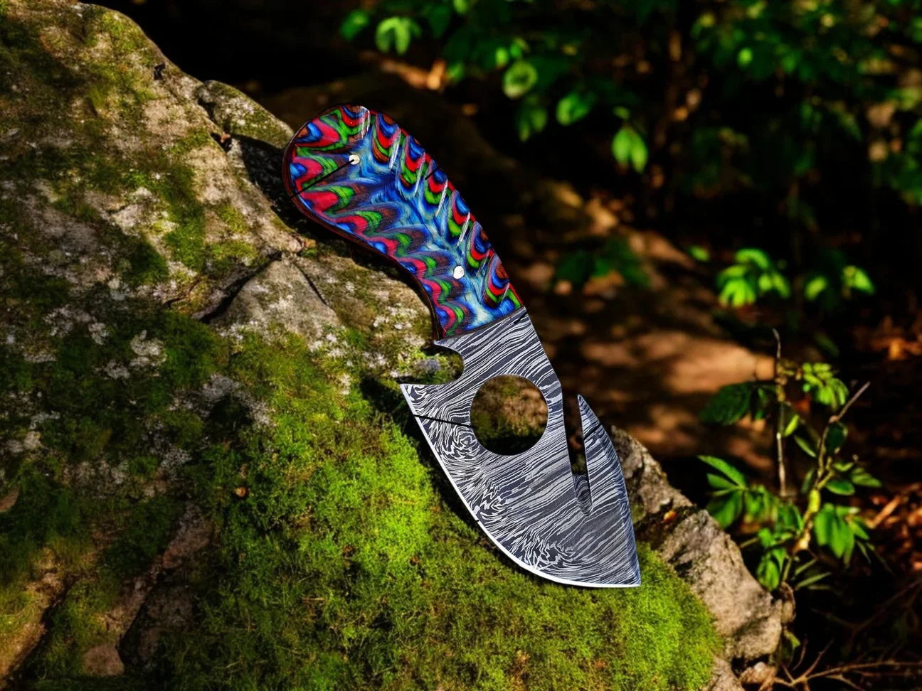 Skinning Knife – 7.25" Damascus Steel Blade with Exotic Color Wood Handle