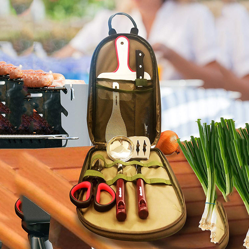 8pcs Camp Kitchen Cooking Utensil Set Travel Organizer Grill Accessories Portable Compact Gear