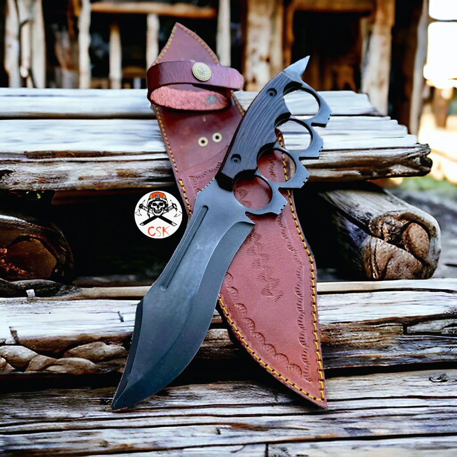 D2 Knuckle Knife with Full Tang build & Wenge Wood handle
