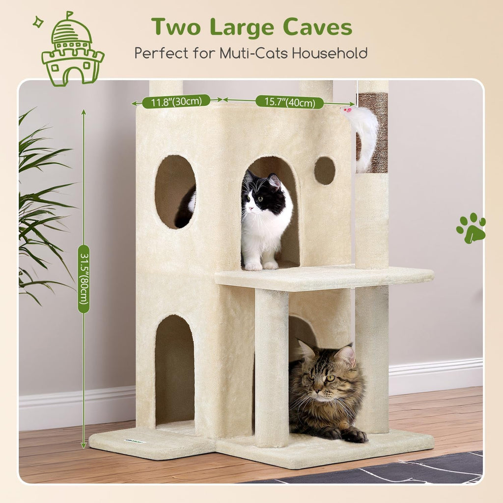 50-Inch Cat Tree Tower for Large Indoor Cats with Scratching Post & Caves