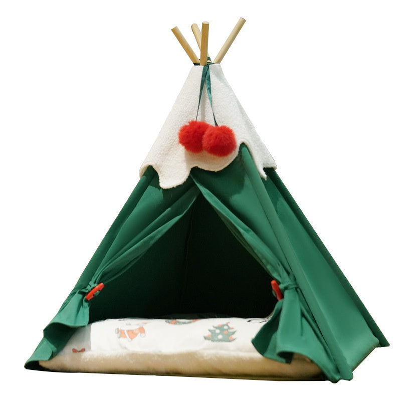 Christmas Tree Pet Bed, Thick Warm Semi-Enclosed Winter House For Cats & Dogs