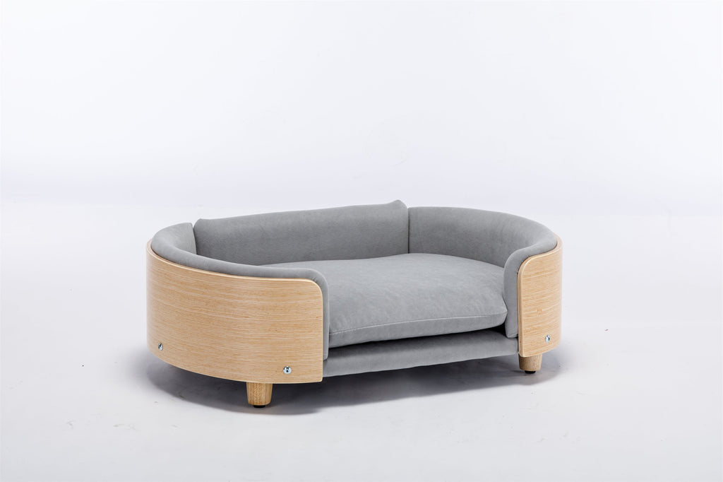 Scandinavian Style Elevated Dog Bed Sofa Velvet Cushion Mid Size Light Grey