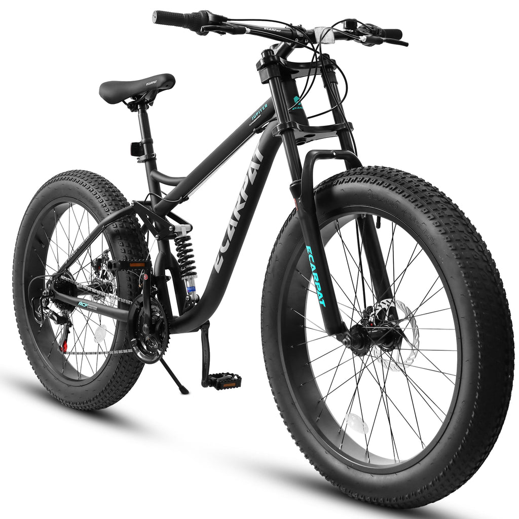 26" Men's Full-Suspension Fat Tire Mountain Bike (Black) - Shimano 21-Speed & Dual Disc Brakes