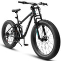 26" Men's Full-Suspension Fat Tire Mountain Bike (Black) - Shimano 21-Speed & Dual Disc Brakes