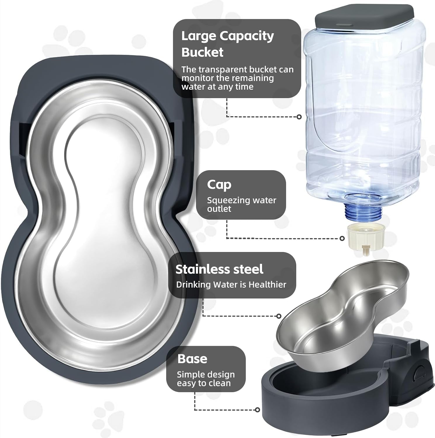 Automatic Cat Feeder & Water Dispenser Set, Steel Bowls, 1 Gallon