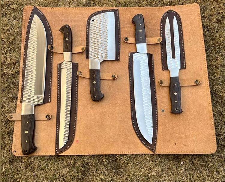 5 pieces Hand Forged kitchen chef knives & Fork set