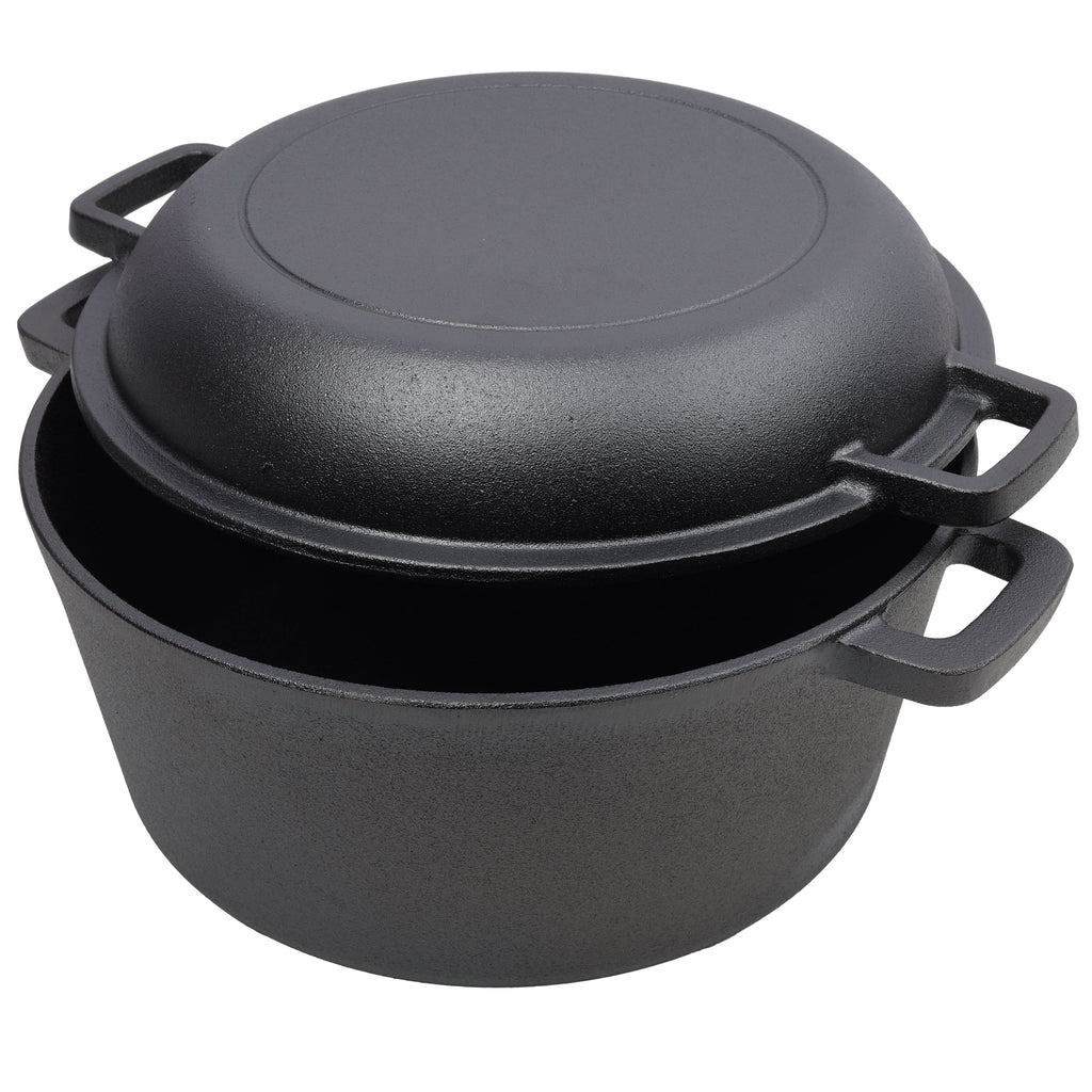 2 in 1 Pre-Seasoned Cast Iron Dutch Oven With Dual Handles.