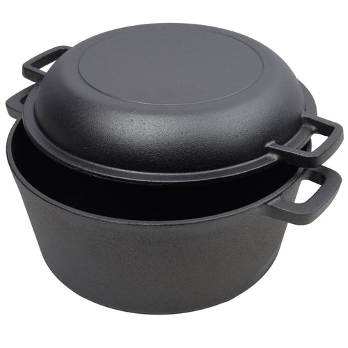 2 in 1 Pre-Seasoned Cast Iron Dutch Oven With Dual Handles.
