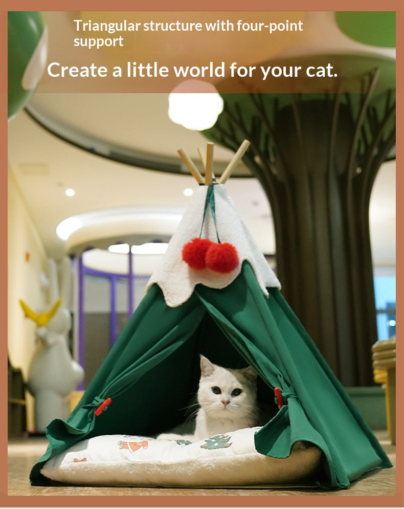 Christmas Tree Pet Bed, Thick Warm Semi-Enclosed Winter House For Cats & Dogs
