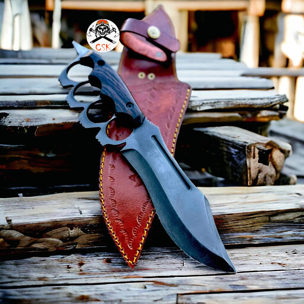 D2 Knuckle Knife with Full Tang build & Wenge Wood handle