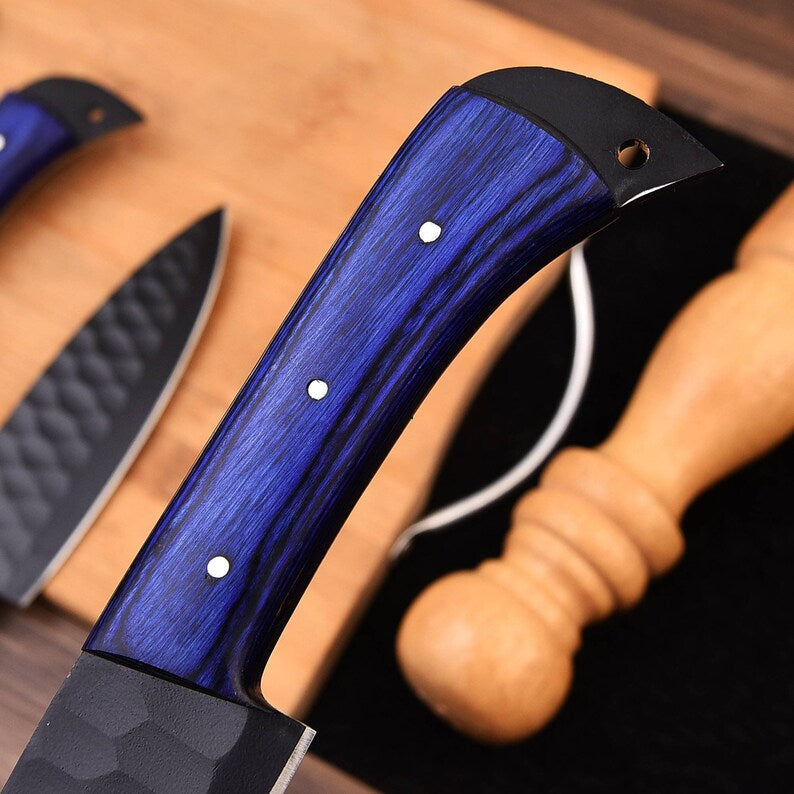Hand Forged Damascus steel chef set of 5 knives Kitchen knife Gift for her Christmas gift Camping knife Gift for him Groomsmen gift