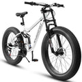 26" Men's Full-Suspension Fat Tire Mountain Bike (White) - Shimano 21-Speed & Dual Disc Brakes