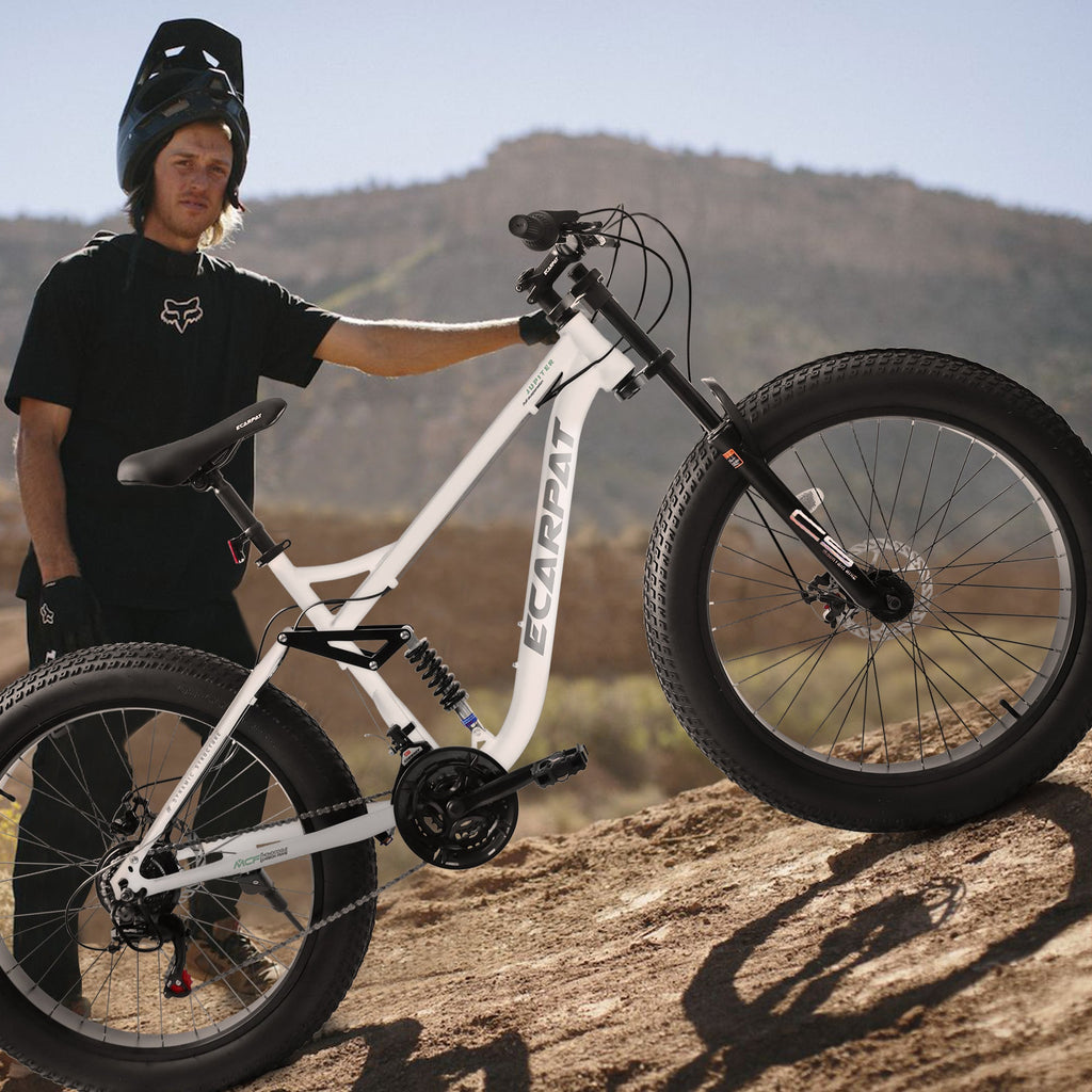 26" Men's Full-Suspension Fat Tire Mountain Bike (Black) - Shimano 21-Speed & Dual Disc Brakes