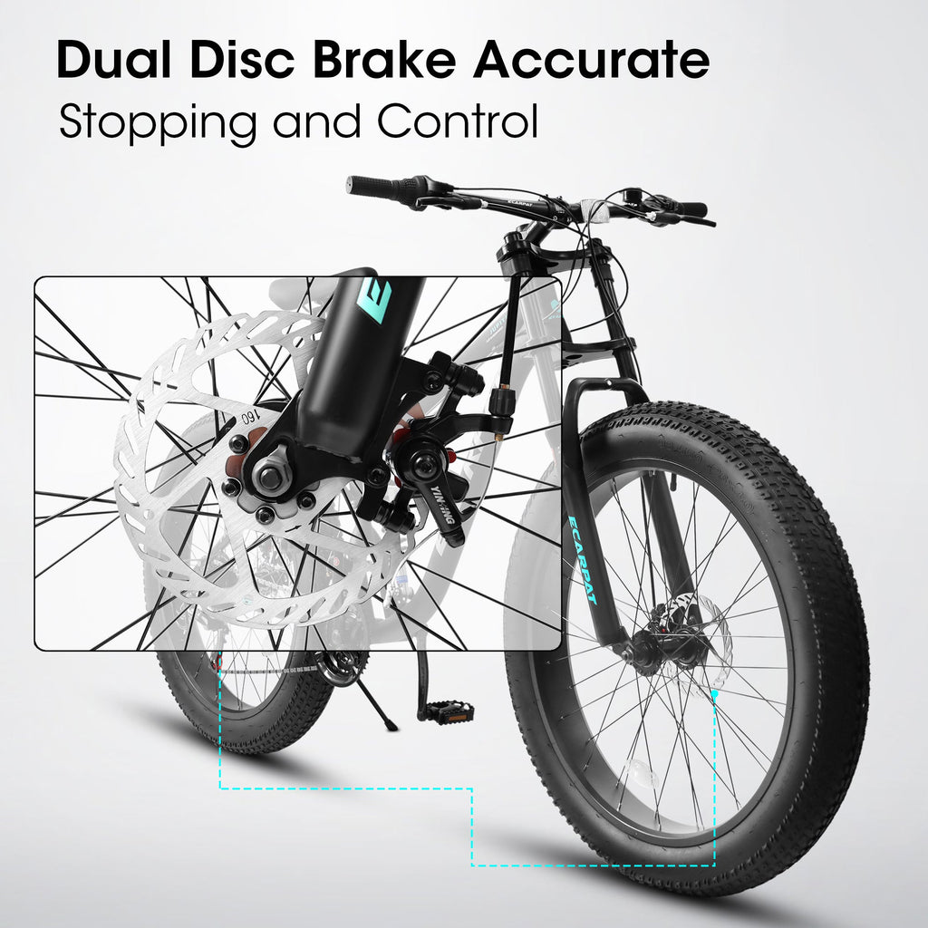26" Men's Full-Suspension Fat Tire Mountain Bike (Black) - Shimano 21-Speed & Dual Disc Brakes