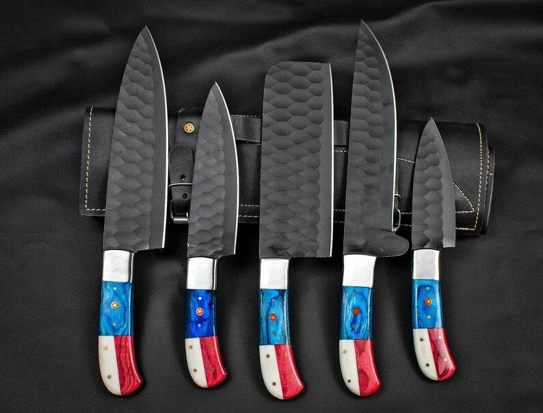 Hand Forged D2 Steel Chef Knife Set Black Powder Coated - 5-Piece Kitchen & BBQ Knives, Gifts for Him and Her, Perfect Set Of Chef Knives