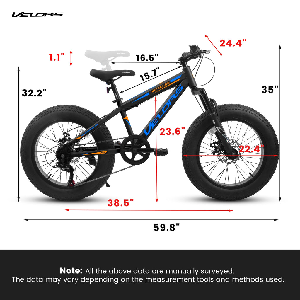 20" Kids Fat Tire Mountain Bike - 7-Speed, Front Suspension & Dual Disc Brakes