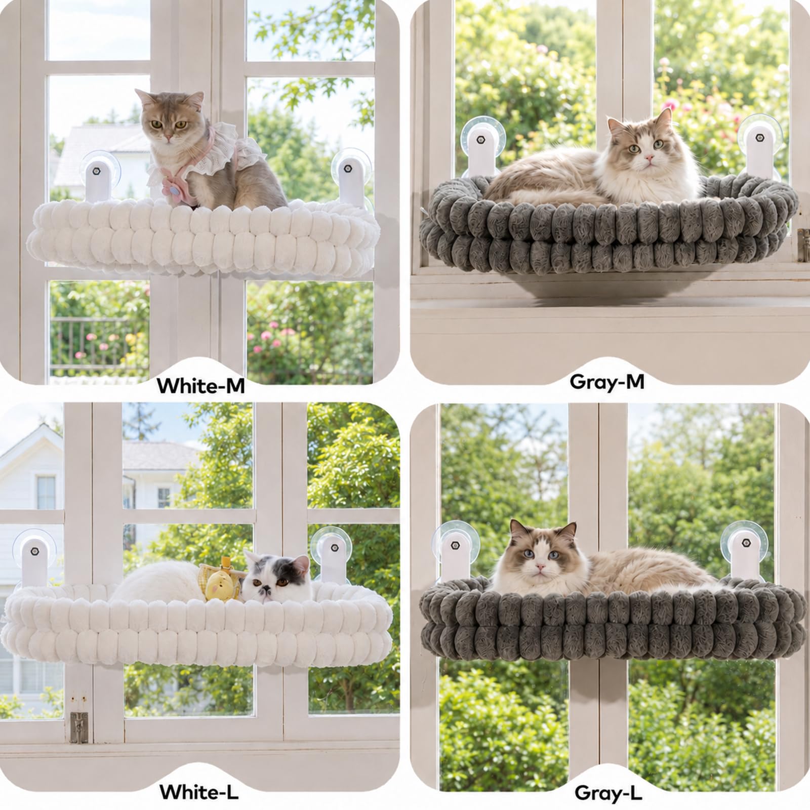 Cloud Cat Window Perch For Indoor Cats Hammock Bed Foldable Reversible Cushion Removable Washable, Breathable Soft All-Season, Sturdy Strong Suction Cups Support, Cordless