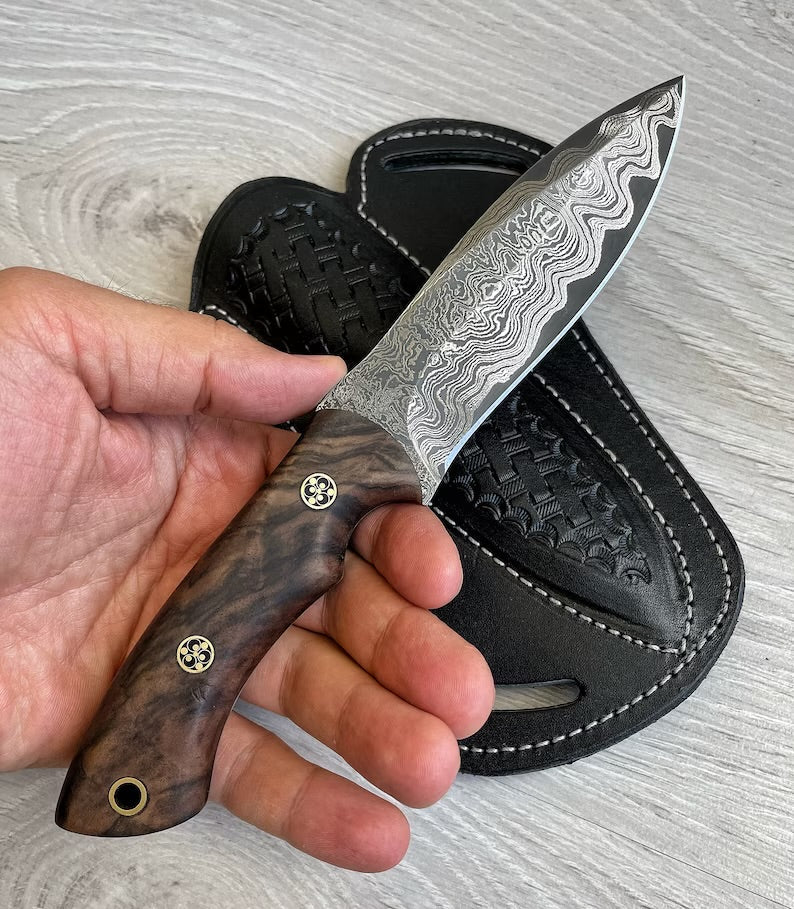 REAL DAMASCUS Hunting Knife Wenge Wood Handle - 150 Layers - Blacksmith Made - Camping Knife - Damascus Steel Knife - Survival Knife