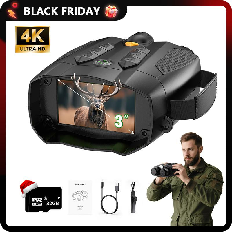 Nitehawk 4K Night Vision Binoculars - 10X Zoom, Rechargeable, 32GB SD Card Included -