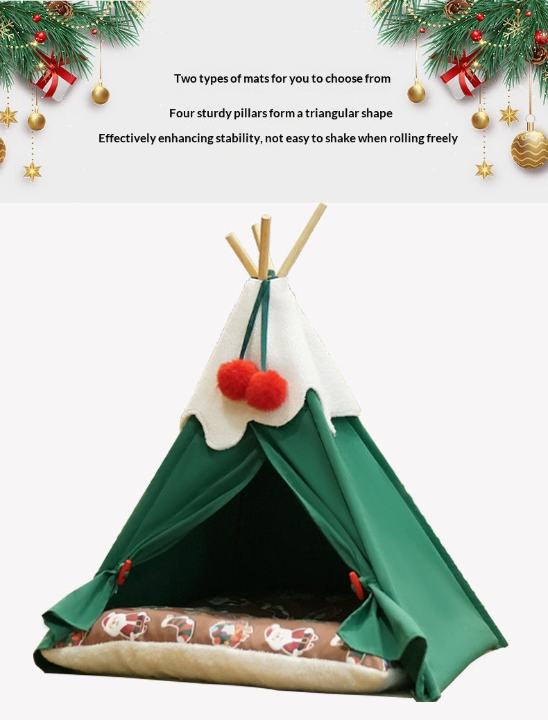 Christmas Tree Pet Bed, Thick Warm Semi-Enclosed Winter House For Cats & Dogs